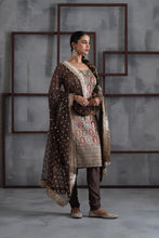Load image into Gallery viewer, Brown brocade kurti, churidar and dupatta
