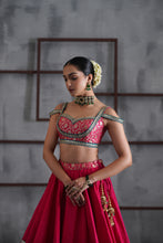 Load image into Gallery viewer, Hot pink brocade blouse, lehanga and dupatta
