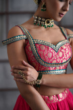 Load image into Gallery viewer, Hot pink brocade blouse, lehanga and dupatta
