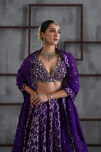 Load image into Gallery viewer, Purple embroidered blouse, banarsi lehenga and dupatta
