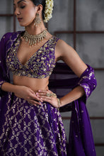 Load image into Gallery viewer, Purple embroidered blouse, banarsi lehenga and dupatta
