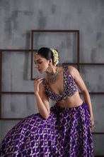 Load image into Gallery viewer, Purple embroidered blouse, banarsi lehenga and dupatta
