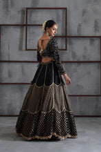 Load image into Gallery viewer, Black embroidered blouse, brocade lehenga and dupatta
