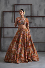 Load image into Gallery viewer, Mustard printed blouse, lehenga and dupatta
