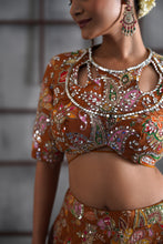 Load image into Gallery viewer, Mustard printed blouse, lehenga and dupatta
