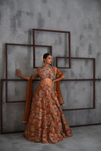 Load image into Gallery viewer, Mustard printed blouse, lehenga and dupatta
