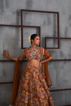Load image into Gallery viewer, Mustard printed blouse, lehenga and dupatta
