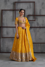 Load image into Gallery viewer, Yellow embroidered blouse, lehenga and dupatta

