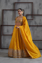 Load image into Gallery viewer, Yellow embroidered blouse, lehenga and dupatta
