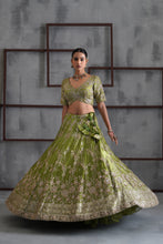 Load image into Gallery viewer, Green emboidered blouse, lehenga and dupatta
