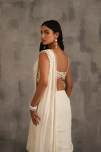 Load image into Gallery viewer, Ivory embroidered blouse and stitched draped saree
