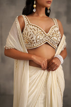 Load image into Gallery viewer, Ivory embroidered blouse and stitched draped saree
