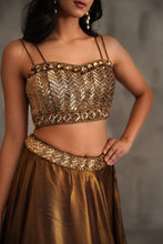 Load image into Gallery viewer, Bronze embroidered bustier and Lehanga
