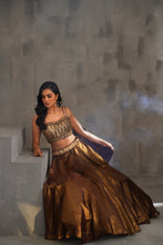Load image into Gallery viewer, Bronze embroidered bustier and Lehanga
