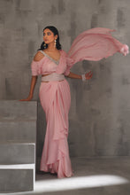 Load image into Gallery viewer, Baby pink embroidered blouse and draped saree
