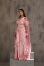 Load image into Gallery viewer, Red embroidered anarkali, tulip pants and dupatta
