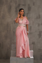 Load image into Gallery viewer, Red embroidered anarkali, tulip pants and dupatta
