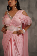 Load image into Gallery viewer, Baby pink embroidered blouse and draped saree
