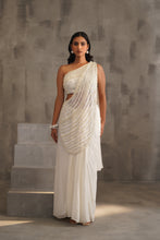 Load image into Gallery viewer, Off White embroidered bouse, drape saree
