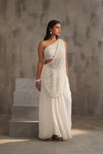 Load image into Gallery viewer, Off White embroidered bouse, drape saree
