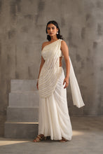 Load image into Gallery viewer, Off White embroidered bouse, drape saree

