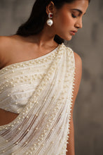 Load image into Gallery viewer, Off White embroidered bouse, drape saree
