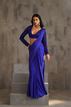 Load image into Gallery viewer, Royal blue embroidered blouse and drape lycra saree
