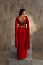 Load image into Gallery viewer, Red embroidered blouse and dhoti skirt, choker dupatta
