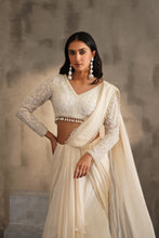 Load image into Gallery viewer, Off white blouse and drape saree

