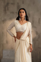 Load image into Gallery viewer, Off white blouse and drape saree
