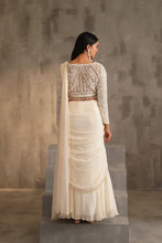 Load image into Gallery viewer, Off white blouse and drape saree
