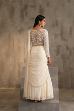Load image into Gallery viewer, Off white blouse and drape saree

