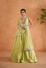 Load image into Gallery viewer, Lime Yellow embroidered Blouse, Lehenga and Dupatta
