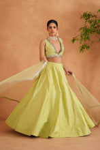 Load image into Gallery viewer, Lime Yellow embroidered Blouse, Lehenga and Dupatta
