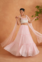 Load image into Gallery viewer, White and pink embroidered blouse, lehnaga and dupatta

