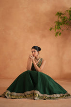 Load image into Gallery viewer, Bottle green brocade blouse, lehenga and dupatta
