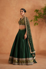 Load image into Gallery viewer, Bottle green brocade blouse, lehenga and dupatta
