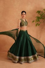 Load image into Gallery viewer, Bottle green brocade blouse, lehenga and dupatta
