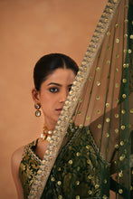 Load image into Gallery viewer, Bottle green brocade blouse, lehenga and dupatta
