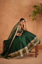 Load image into Gallery viewer, Bottle green brocade blouse, lehenga and dupatta
