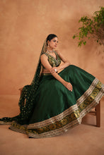 Load image into Gallery viewer, Bottle green brocade blouse, lehenga and dupatta
