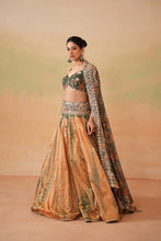 Load image into Gallery viewer, Olive green printed blouse, tie and dye lehenga and printed dupatta
