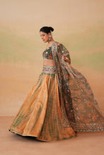 Load image into Gallery viewer, Olive green printed blouse, tie and dye lehenga and printed dupatta
