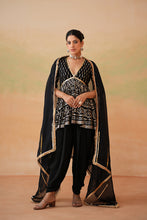 Load image into Gallery viewer, Black embroidery fabric Peplum kurti, Dhoti salwar and dupatta
