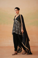 Load image into Gallery viewer, Black embroidery fabric Peplum kurti, Dhoti salwar and dupatta
