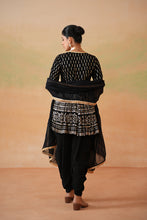 Load image into Gallery viewer, Black embroidery fabric Peplum kurti, Dhoti salwar and dupatta
