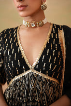 Load image into Gallery viewer, Black embroidery fabric Peplum kurti, Dhoti salwar and dupatta

