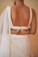 Load image into Gallery viewer, Ivory blouse and stitched saree
