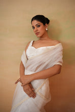 Load image into Gallery viewer, Ivory blouse and stitched saree
