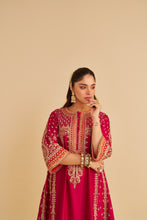 Load image into Gallery viewer, Nargis  - Dabka Zardozi Embroidered Rich Banarasi Kalidaar Hotpink Long Chauga Set

